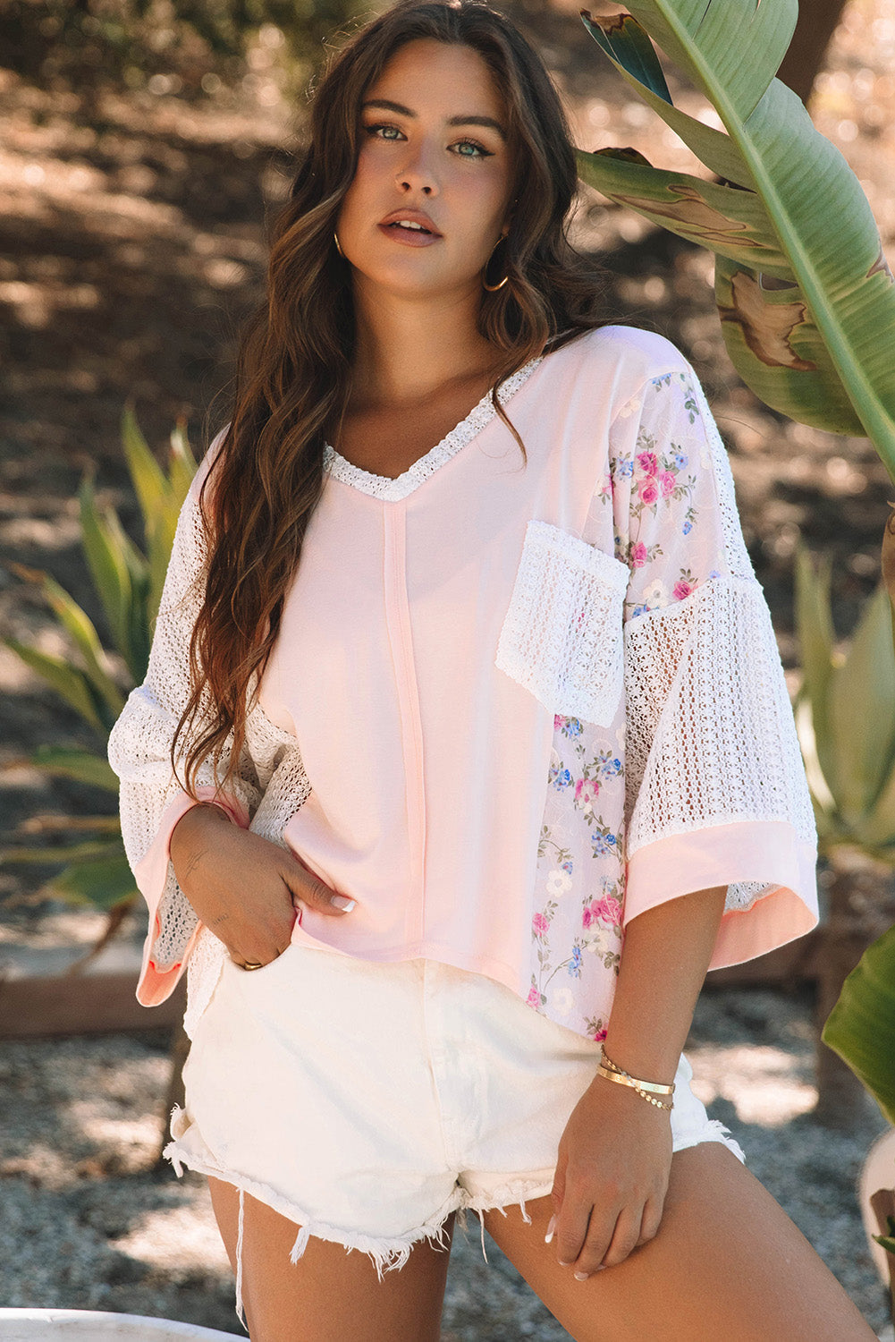 Aubree Floral Lace Crochet Patchwork Blouse - Threaded Pear