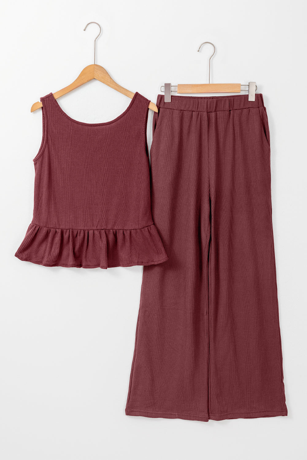 Teresa Ribbed Ruffle Tank Top and Pants Set - Threaded Pear