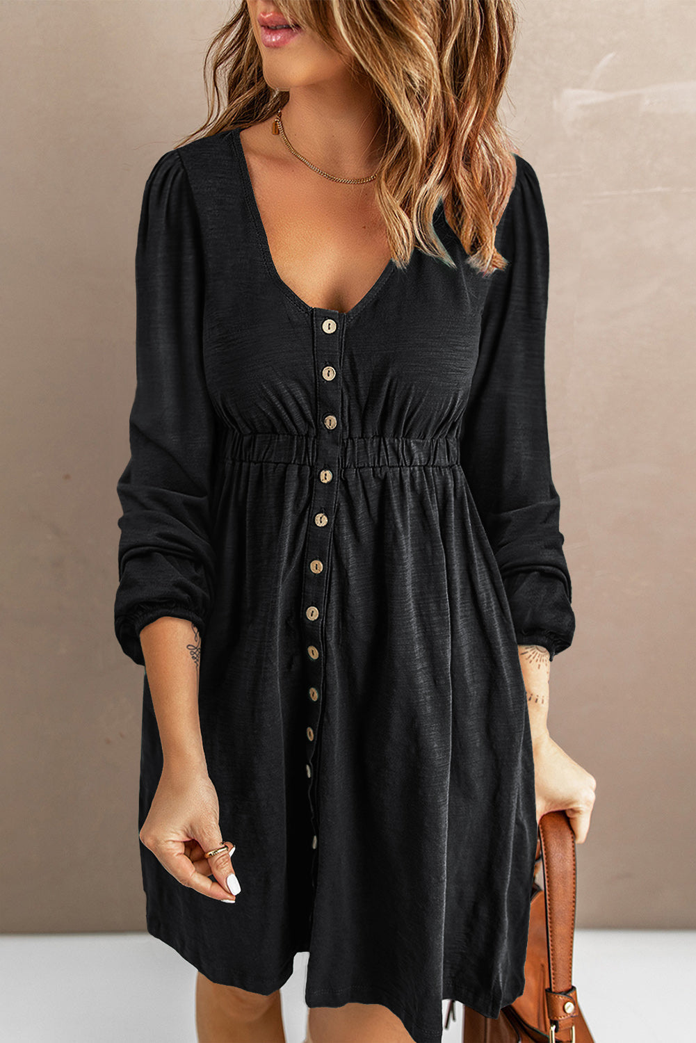Julianna Button Up High Waist Long Sleeve Dress.