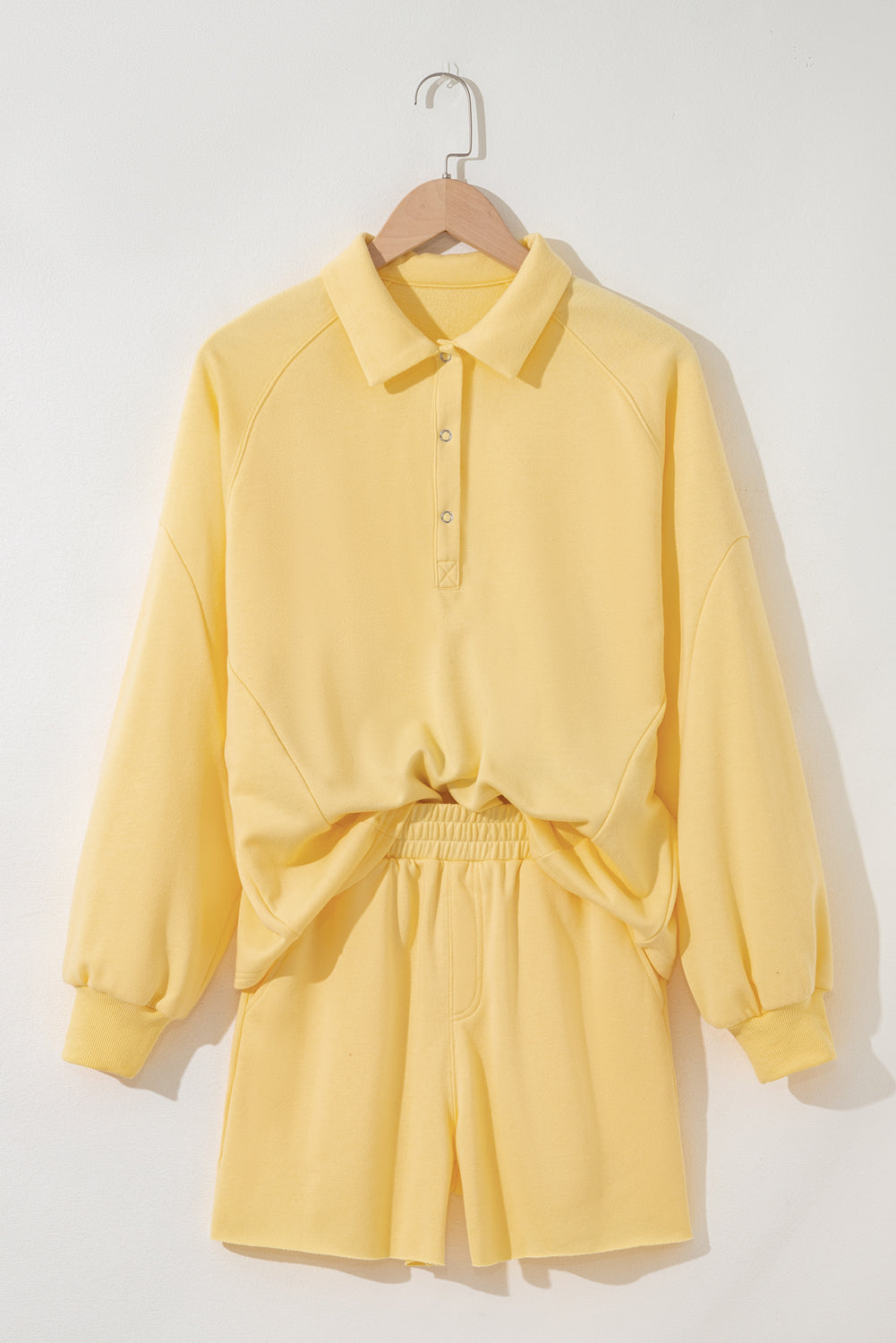 Kylie Button Collar Drop Shoulder Pullover and Shorts 2pcs Outfit - Threaded Pear