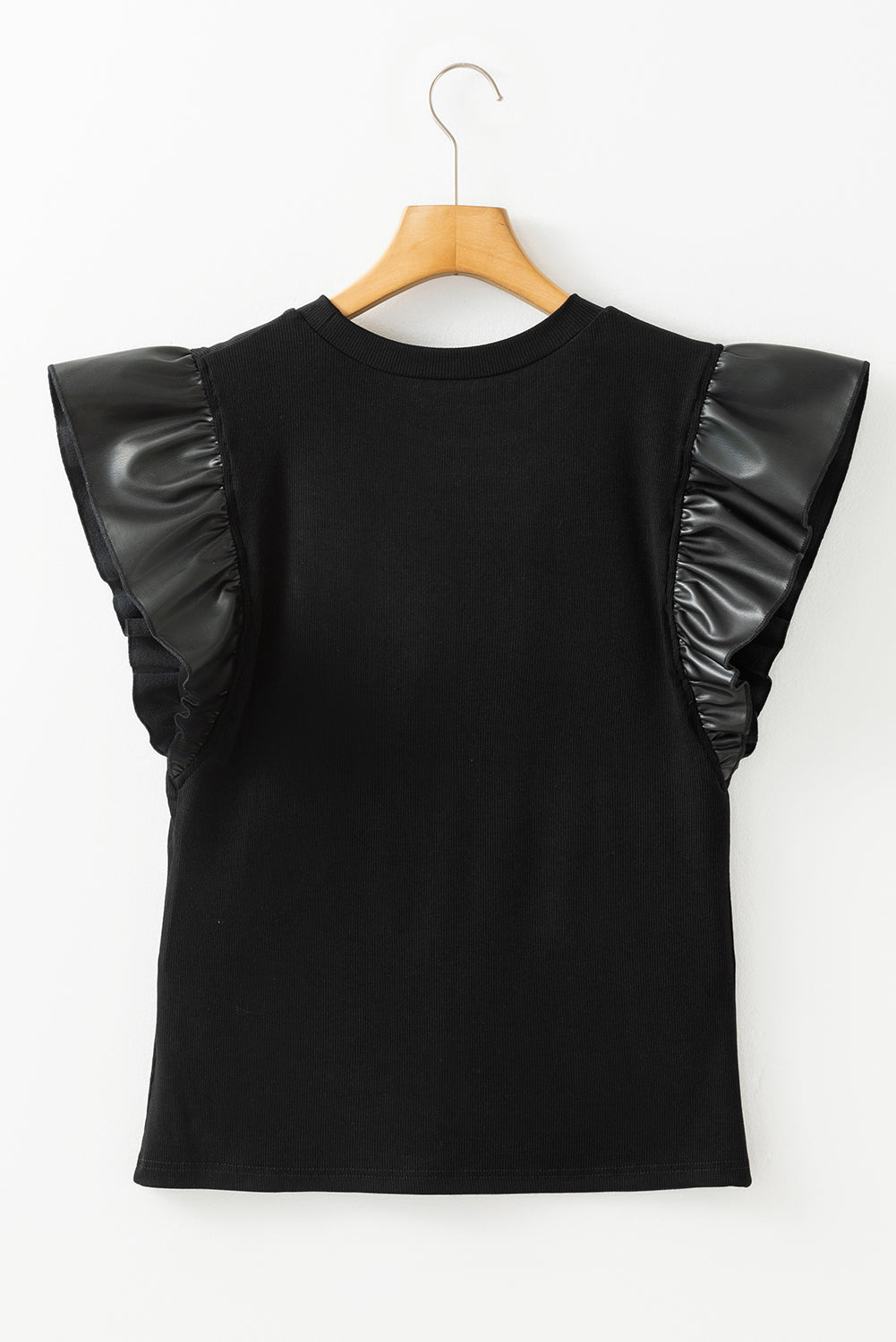 Macy Leather Ruffle Sleeve Blouse - Threaded Pear