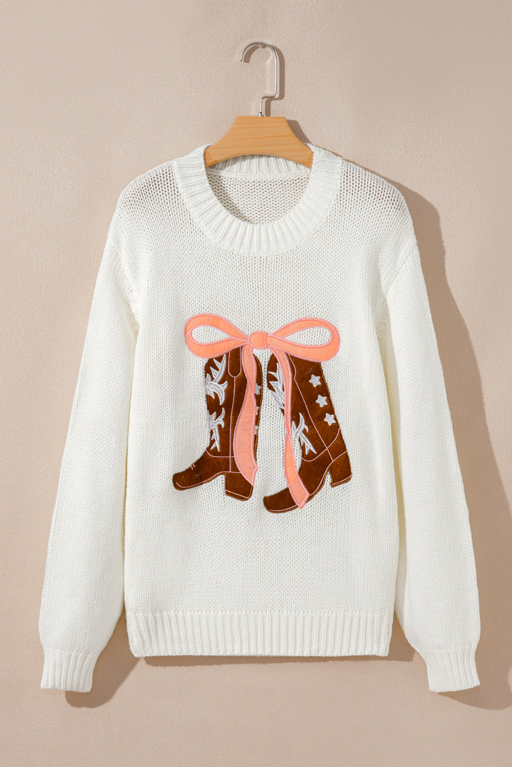 Amanda Embroidered Bow Boots Sweater - Threaded Pear