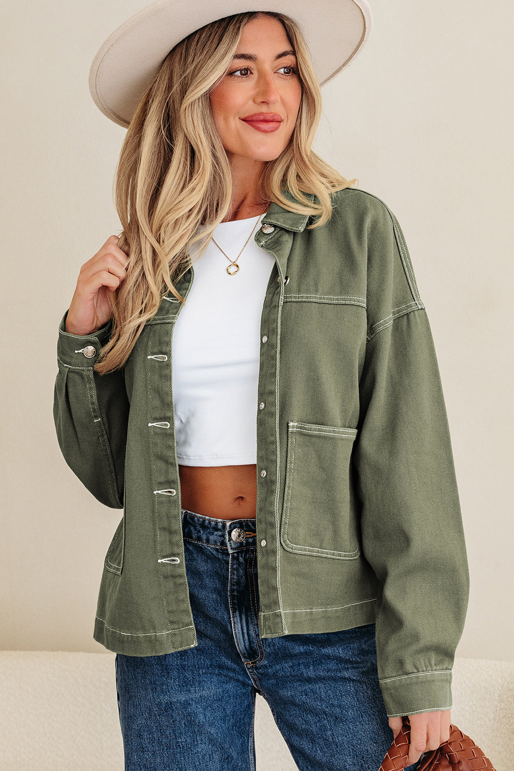 Isabella Collared Front Boyfriend Jacket - Threaded Pear