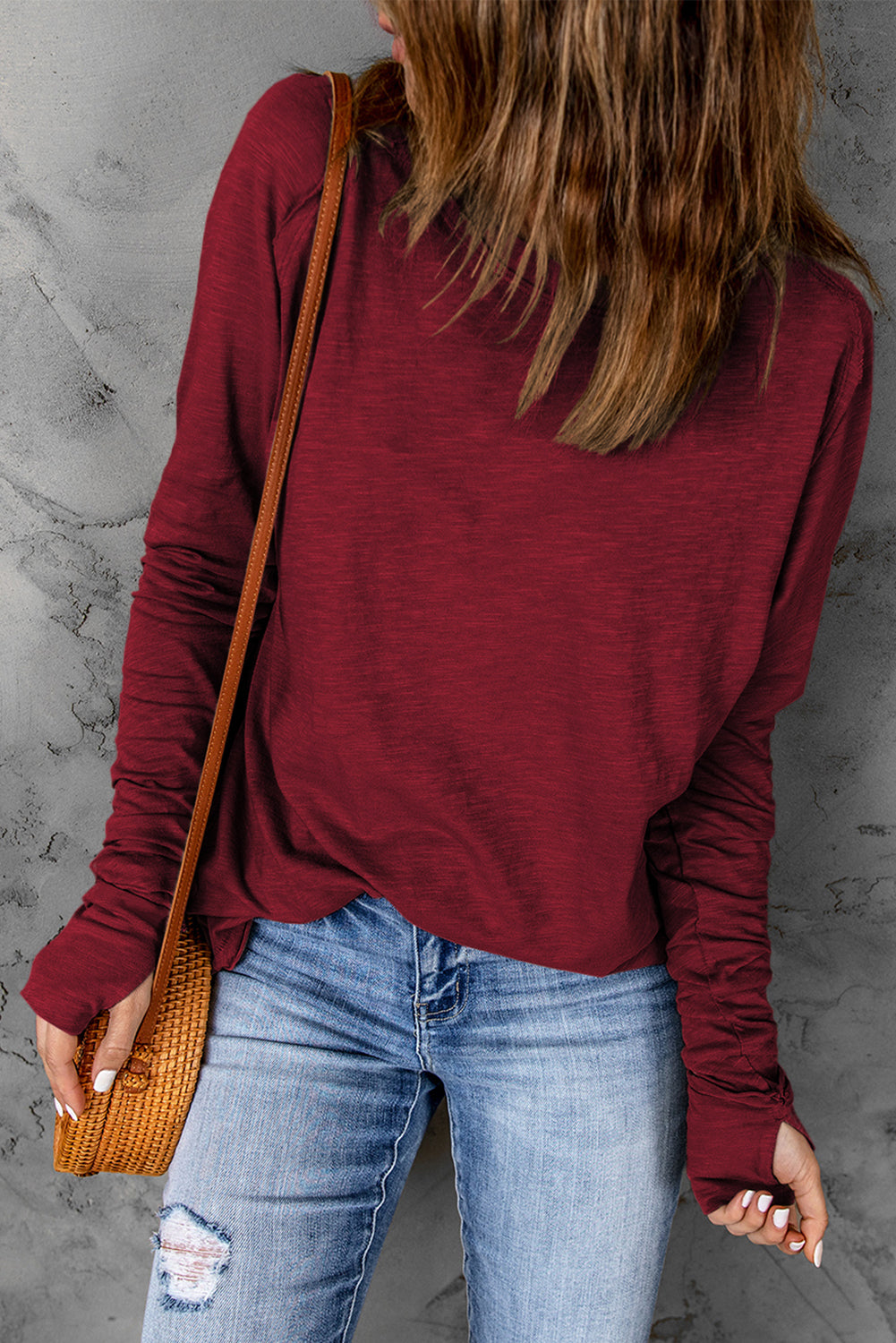 Madison Fiery Solid Long Sleeve Top - Threaded Pear