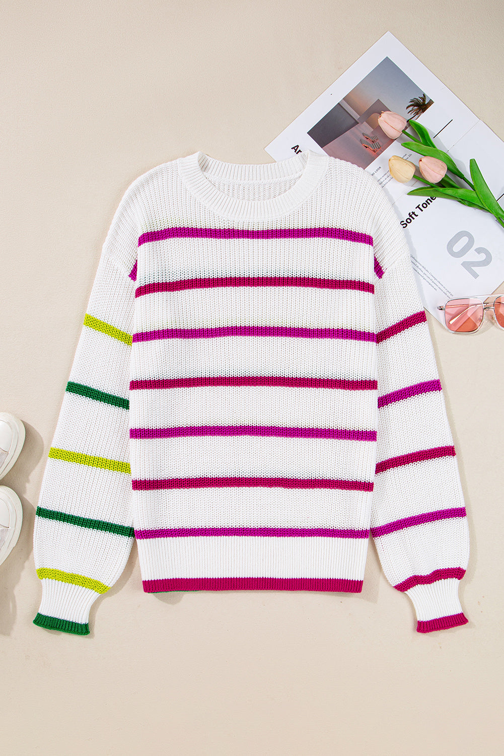 Emerson Colorful Striped Crew Neck Sweater - Threaded Pear