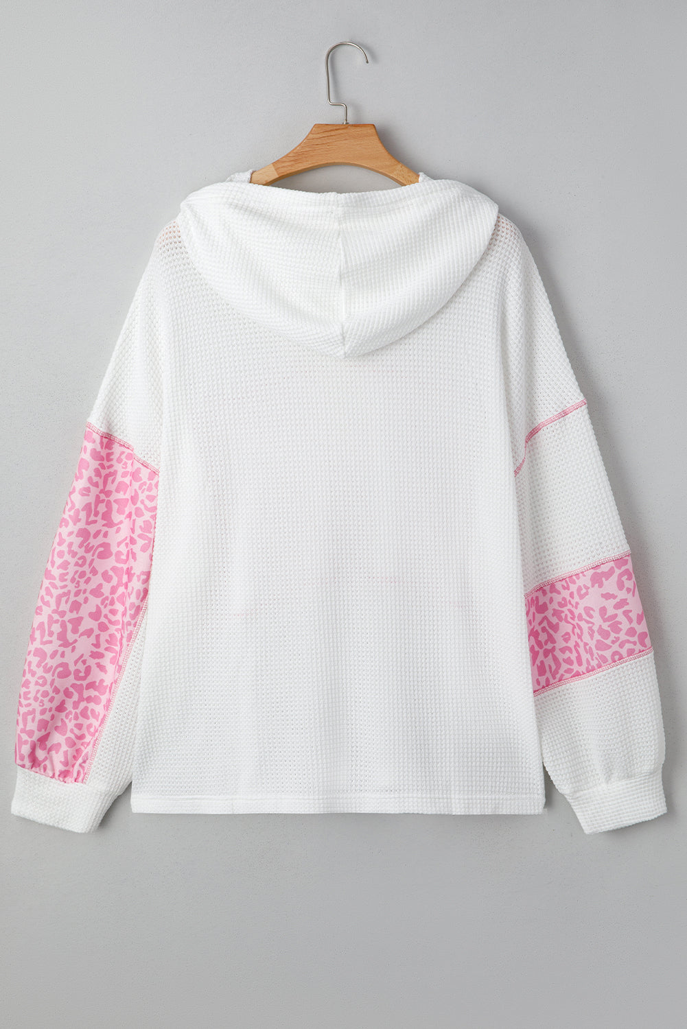 Pink Stripe Leopard Patchwork Waffle Knit Buttoned Plus Size Hoodie - Threaded Pear