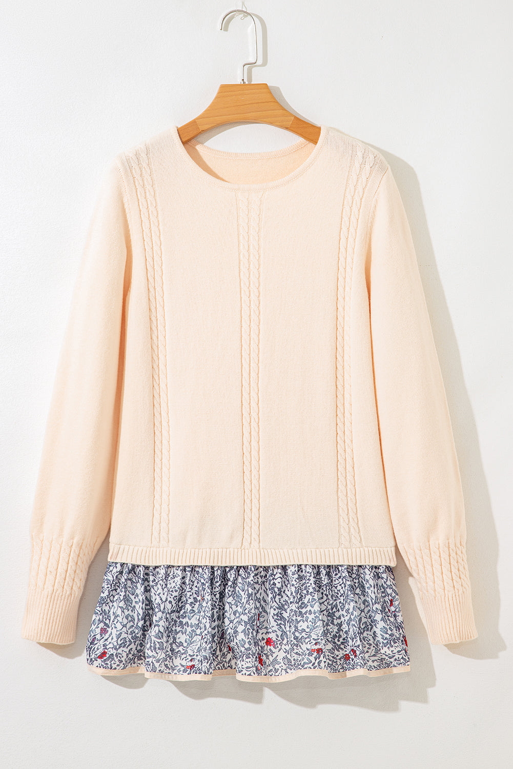Mary Cable Texture Bohemian Ruffle Hem Sweater - Threaded Pear