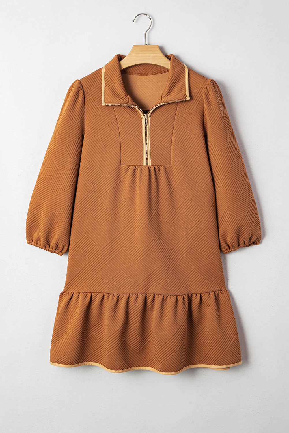 Danielle Zip Collar Textured Mini Dress - Threaded Pear