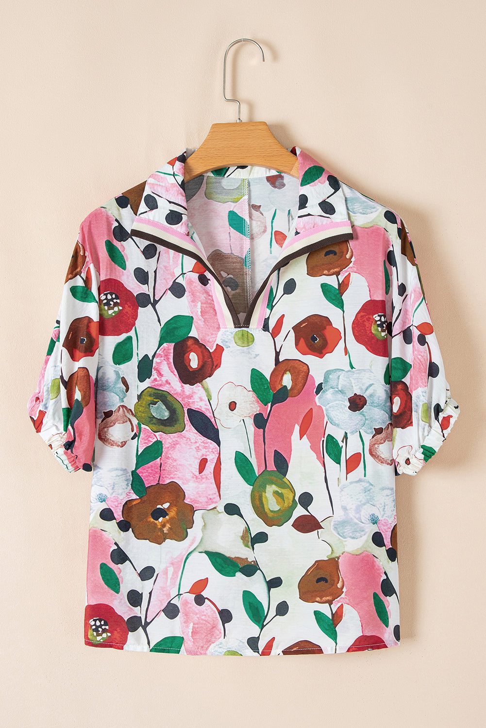 Adele Floral Slit V Neck Blouse - Threaded Pear