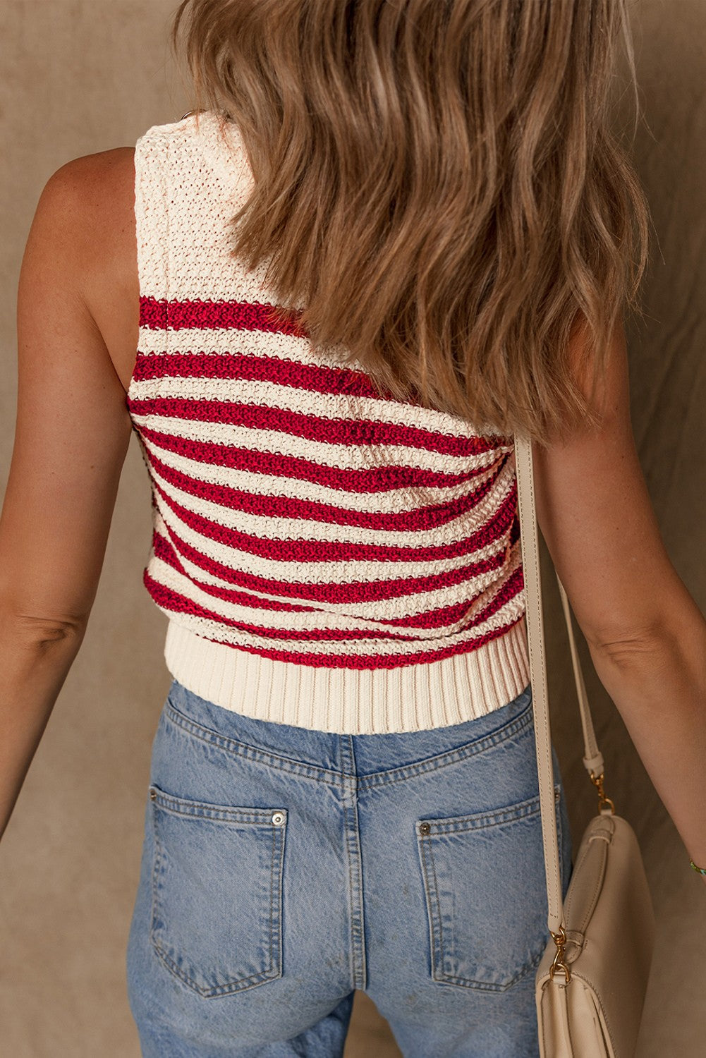 Robin Textured Knit Ribbed Hem Sweater Tank Top - Threaded Pear
