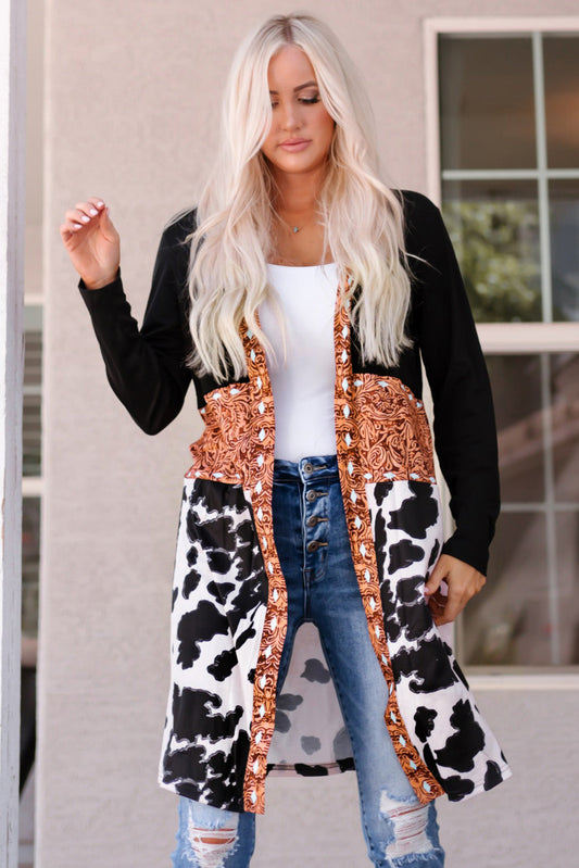 Madison Patchwork Open Front Cardigan - Threaded Pear