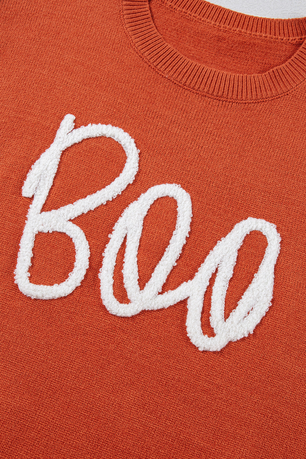 Boo Knitted Pattern Ribbed Edge Sweater - Threaded Pear