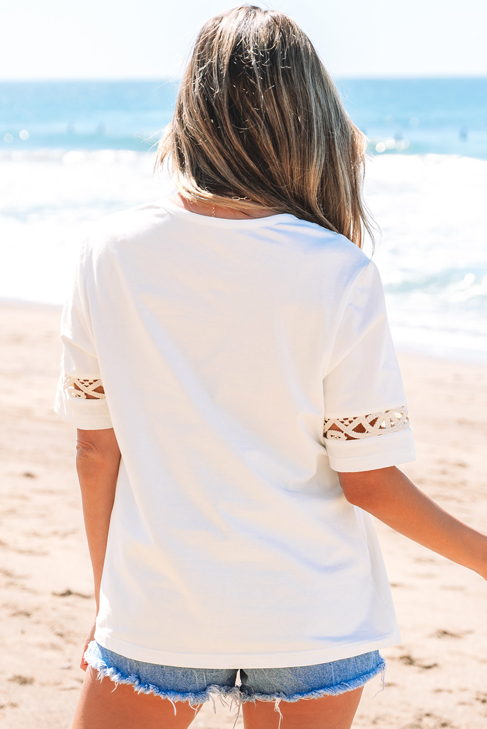 Madilynn Lace Crochet Casual Top - Threaded Pear