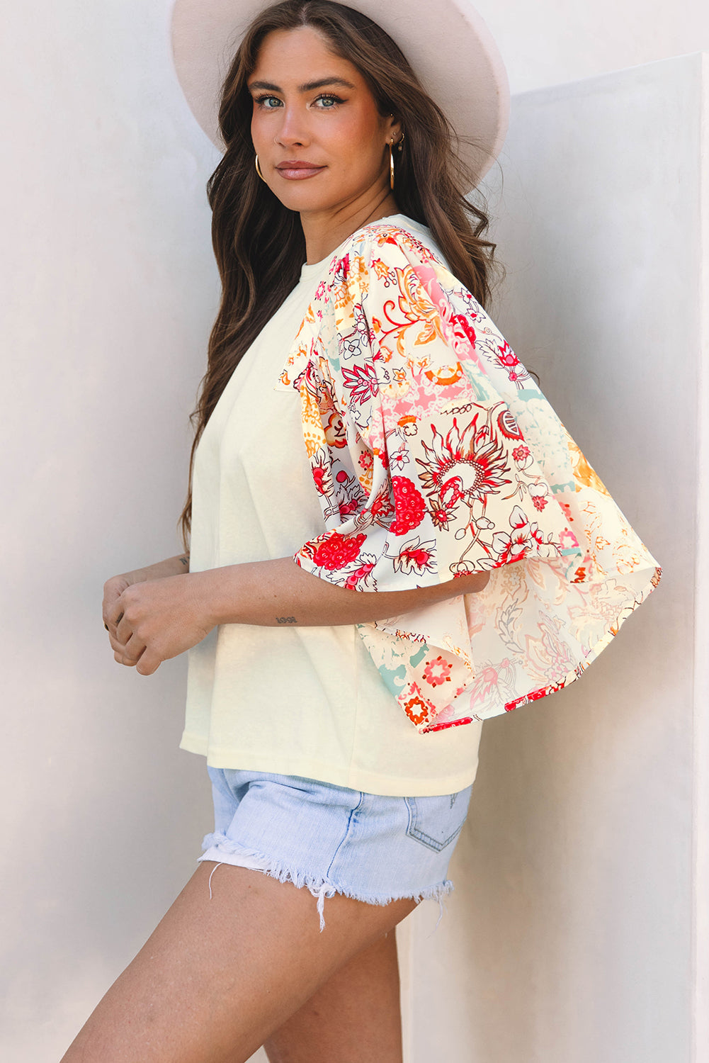 Sariyah Floral Half Batwing Sleeve Blouse - Threaded Pear
