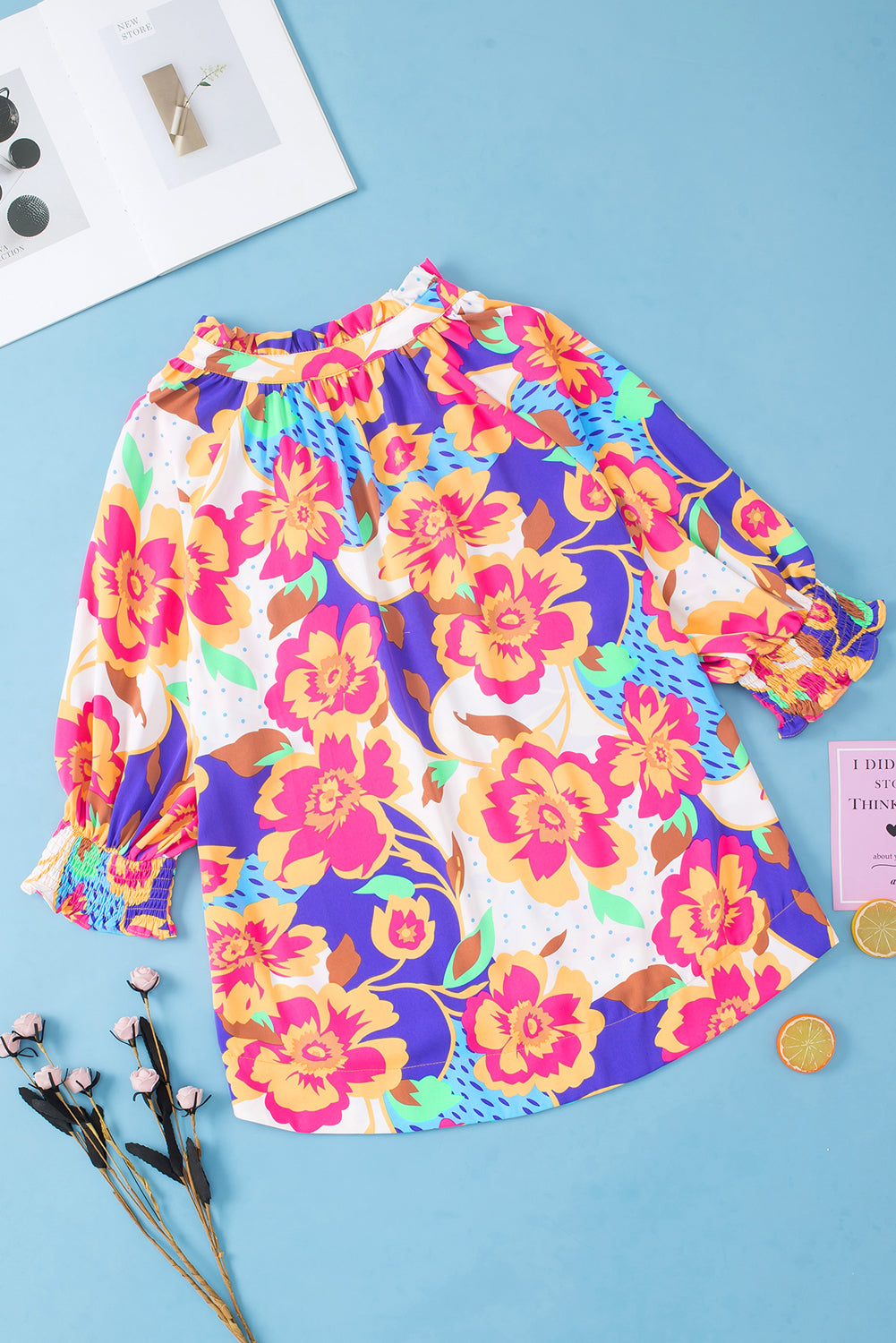 Emerie Floral Split Neck Blouse - Threaded Pear