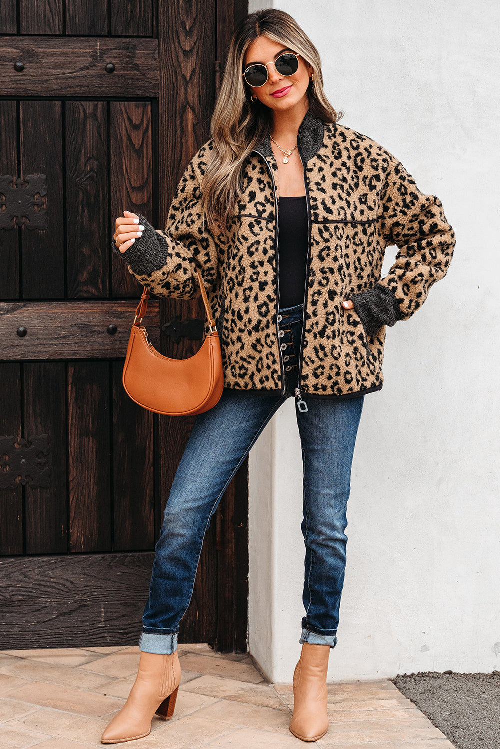 Sloane Leopard Zip Up Pocket Jacket - Threaded Pear