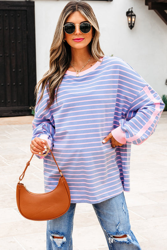 Eliza Stripe Oversize Casual Top - Threaded Pear