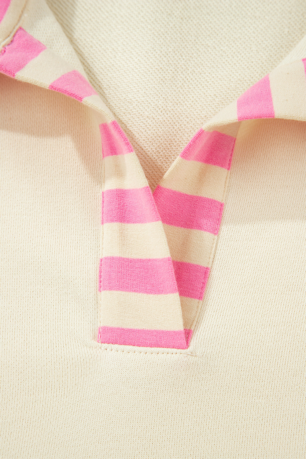 Pink Stripe Contrast Polo Collar Drop Shoulder Patchwork Plus Size Pullover