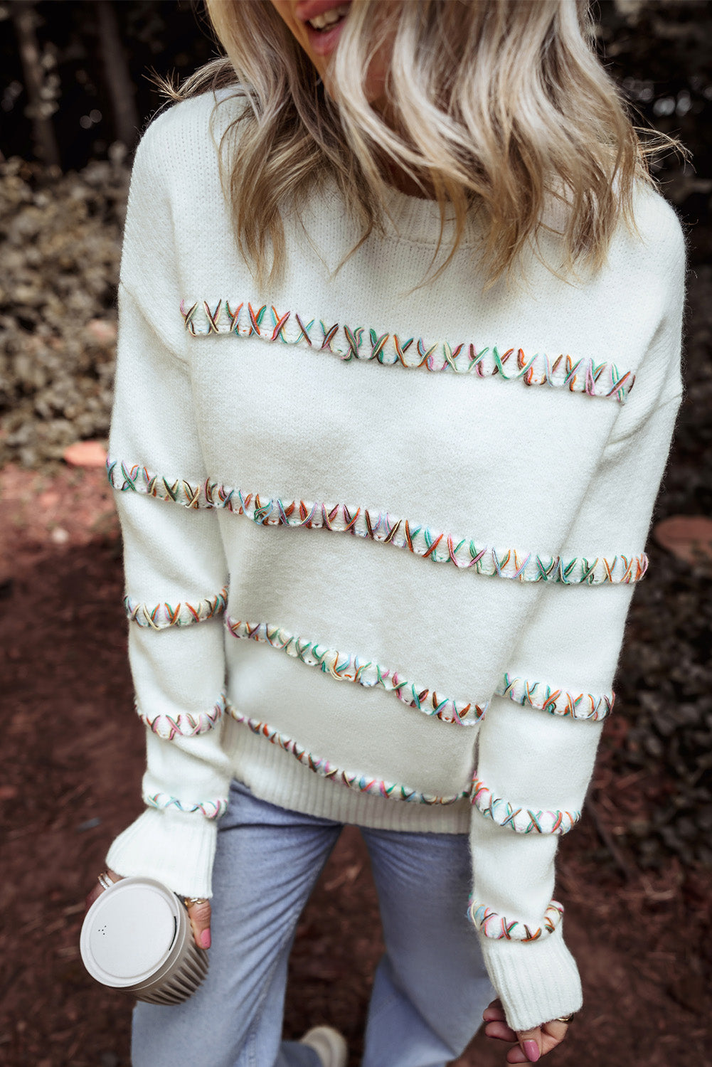 Braelyn Colorful Crossed Stitch Sweater - Threaded Pear