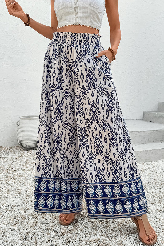 Giovanna Boho Pattern High Waist Wide Leg Loose Pants - Threaded Pear