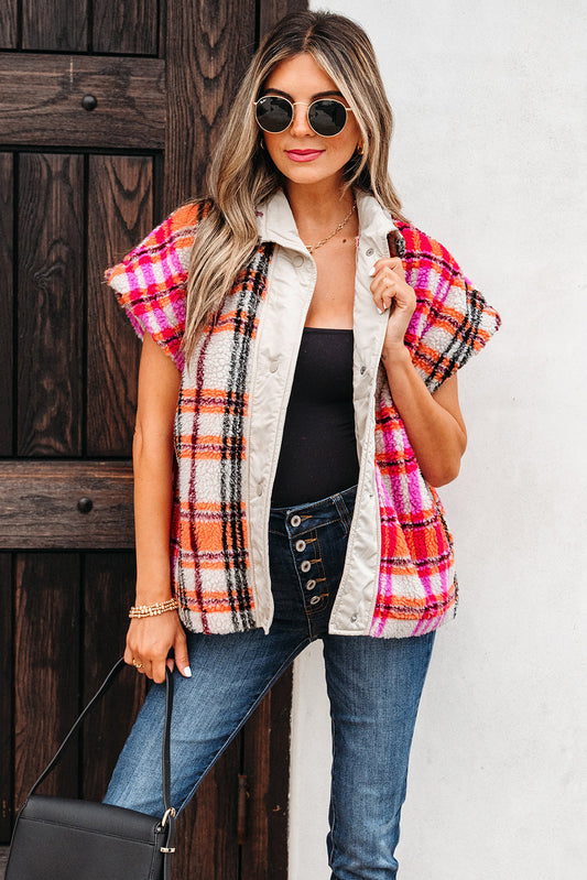 Molly Sherpa Plaid Jacket Vest - Threaded Pear