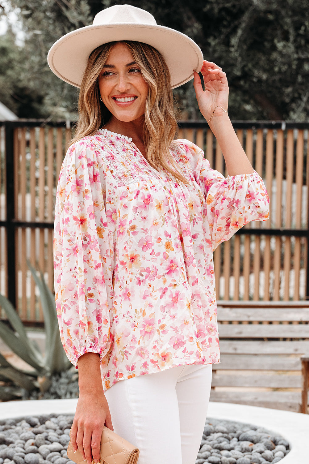 Sienna Floral Tassel Tie Tunic Blouse - Threaded Pear