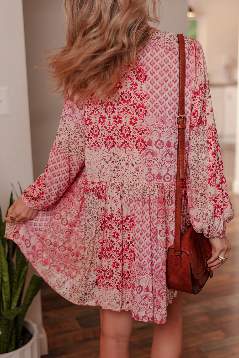 Melody Floral Tassel Tie Long Sleeve Mini Dress - Threaded Pear