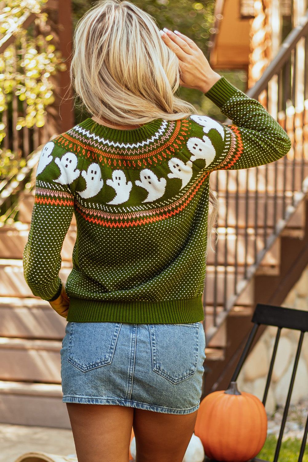 Kaylee Halloween Ghost Pattern Sweater - Threaded Pear