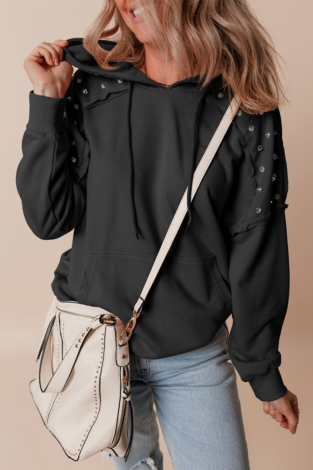 Sofia Stud Raglan Sleeve Hoodie - Threaded Pear