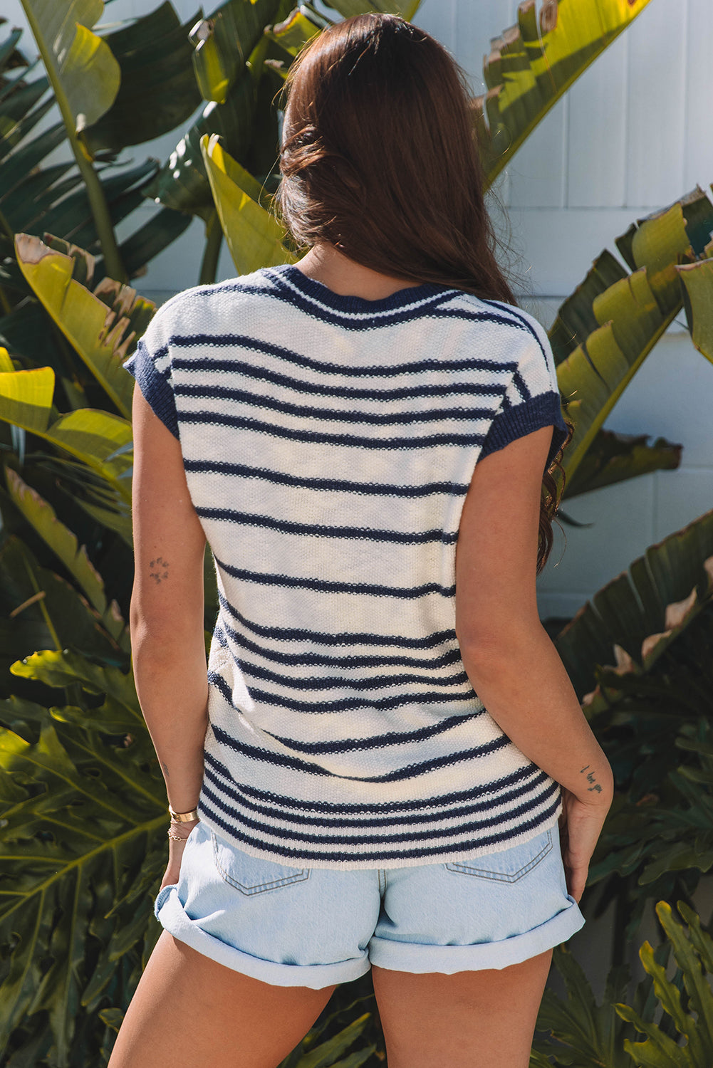 Arlette Loose Buttoned V Neck Sweater Vest - Threaded Pear