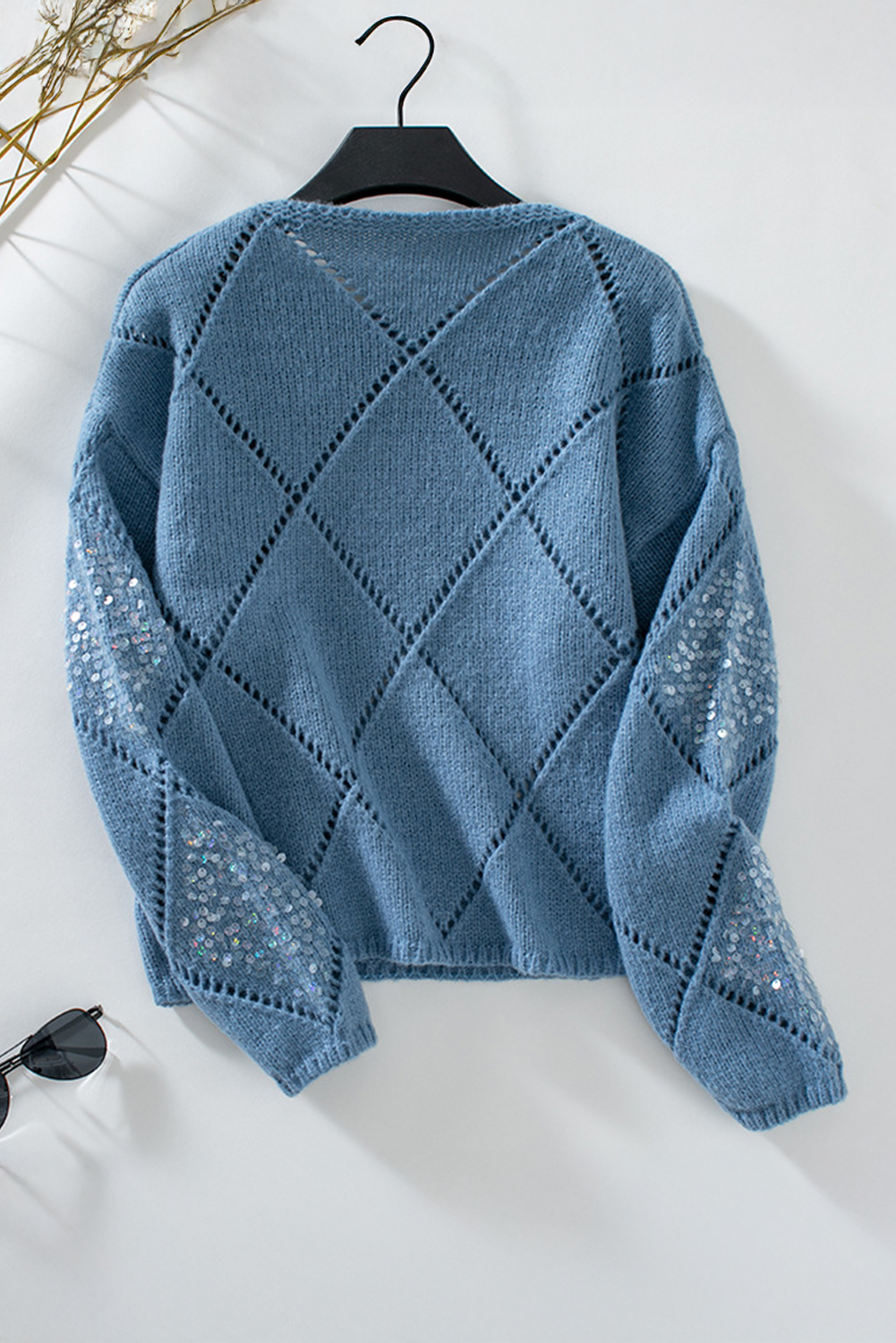 Amelia Pattern Sequin Detail Sweater - Threaded Pear