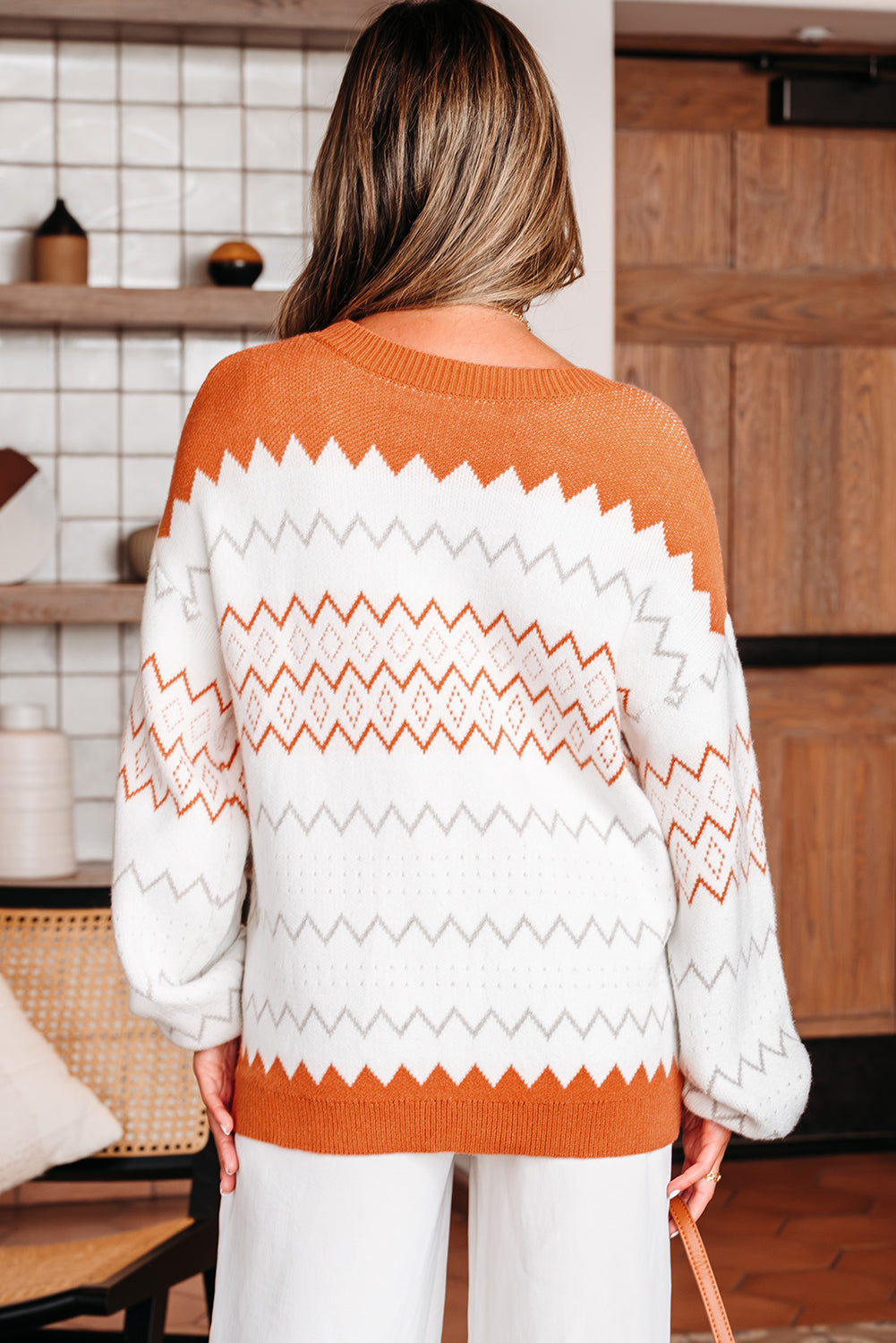 Daphne Zigzag Knitted Pullover Sweater - Threaded Pear