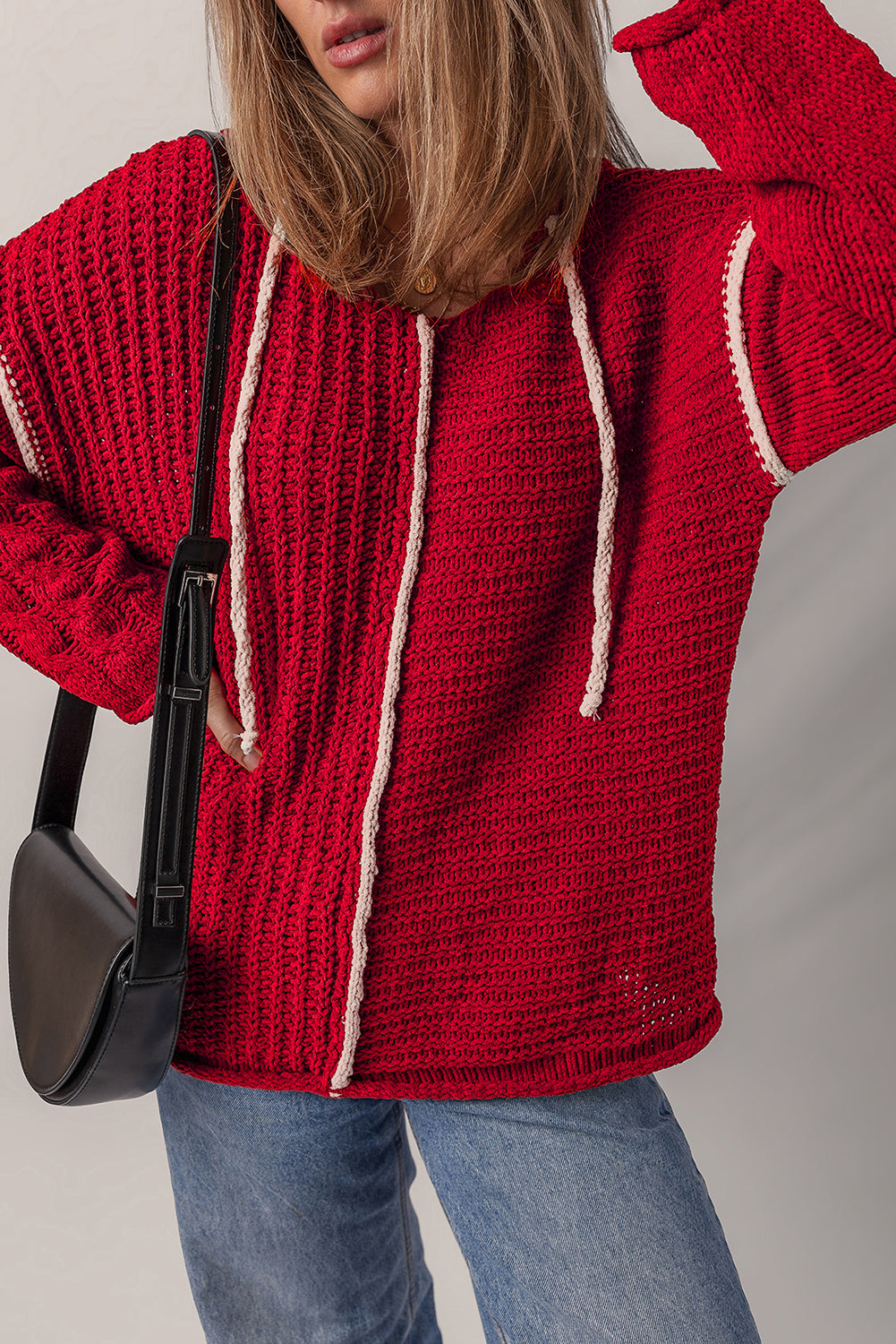 Olivia Knit Drawstring Hooded Sweater - Threaded Pear