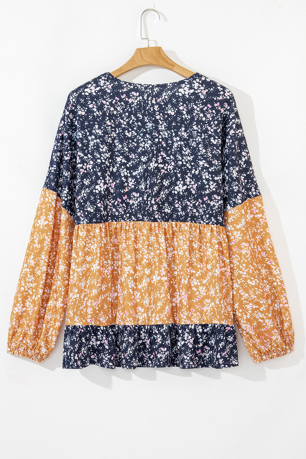 Cecilia Floral Ruffled Hem Round Neck Blouse - Threaded Pear