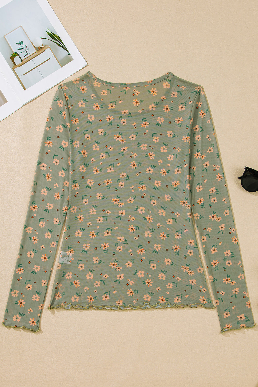 Amber Vintage Floral Mesh Long Sleeve Top - Threaded Pear