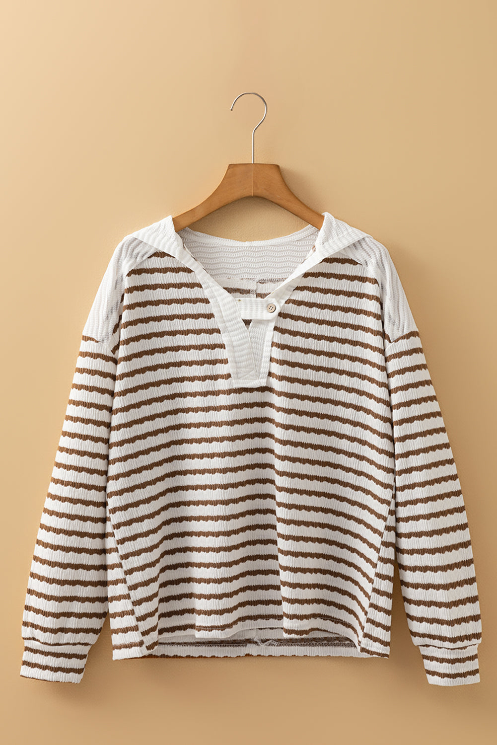 Ayla Stripe Textured Hooded Long Sleeve Top - Threaded Pear