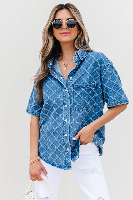 Violette Checkered Textured Short Sleeve - Threaded Pear