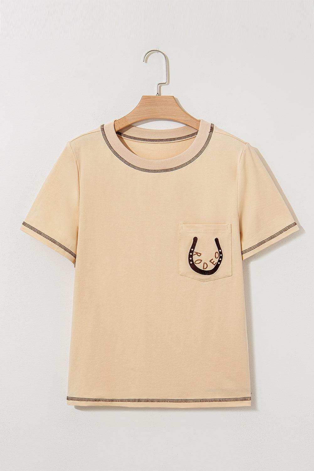 Horseshoe Embroidered Patch Pocket Tee - Threaded Pear