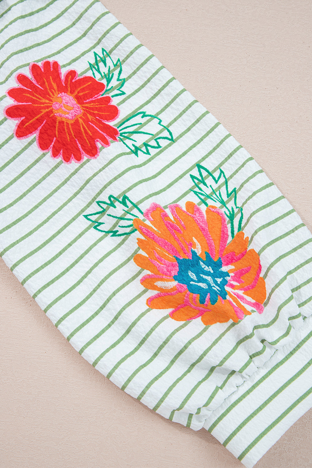 Ashley Stripe Flower Puff Sleeve V Neck Babydoll Blouse - Threaded Pear