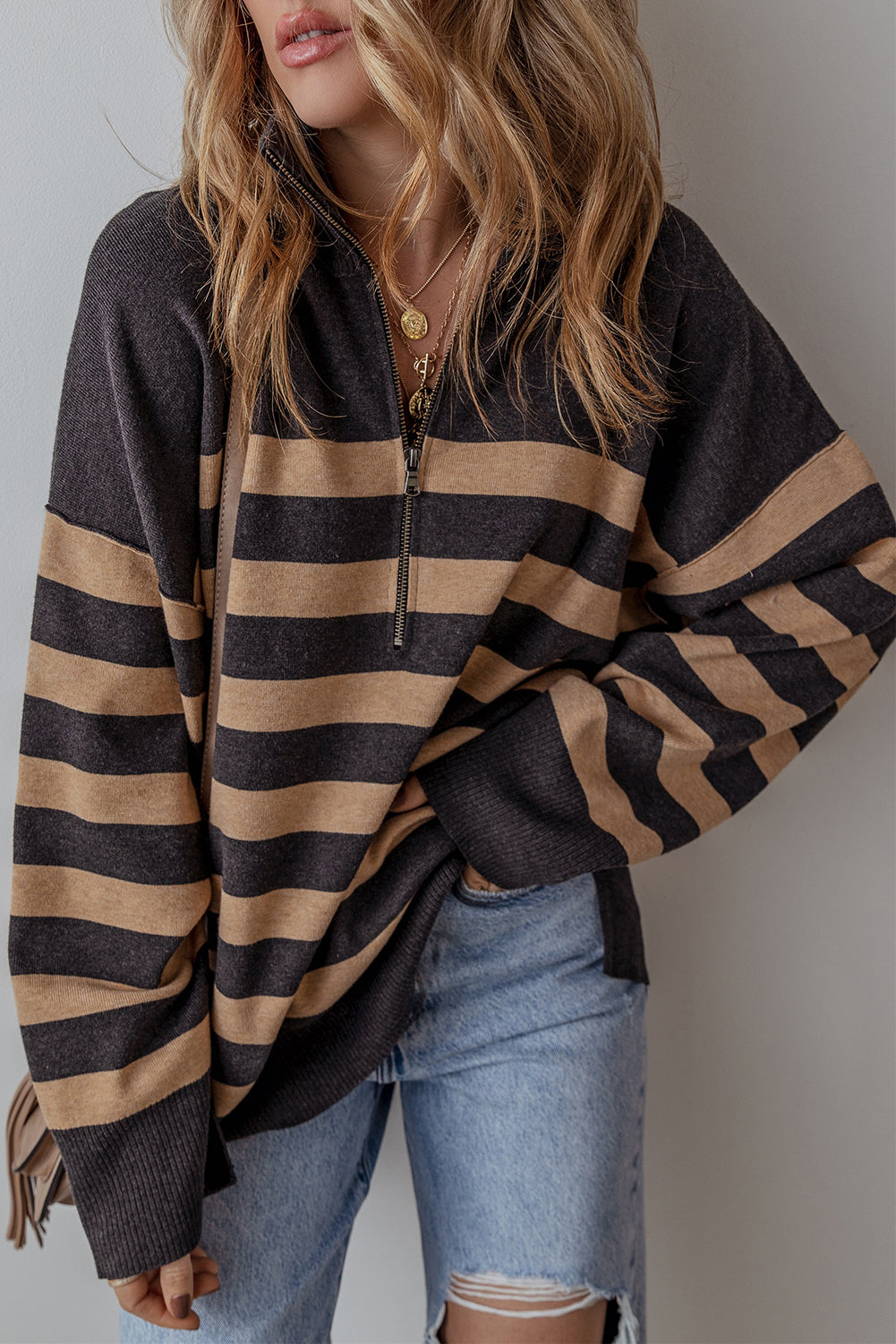 Adeline Stripe Oversized Sweater - Threaded Pear