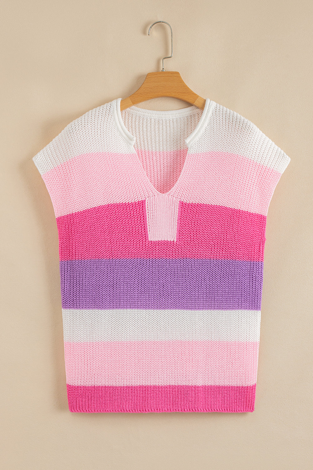 Elliot Color Block Notch V Neck Sweater Top - Threaded Pear