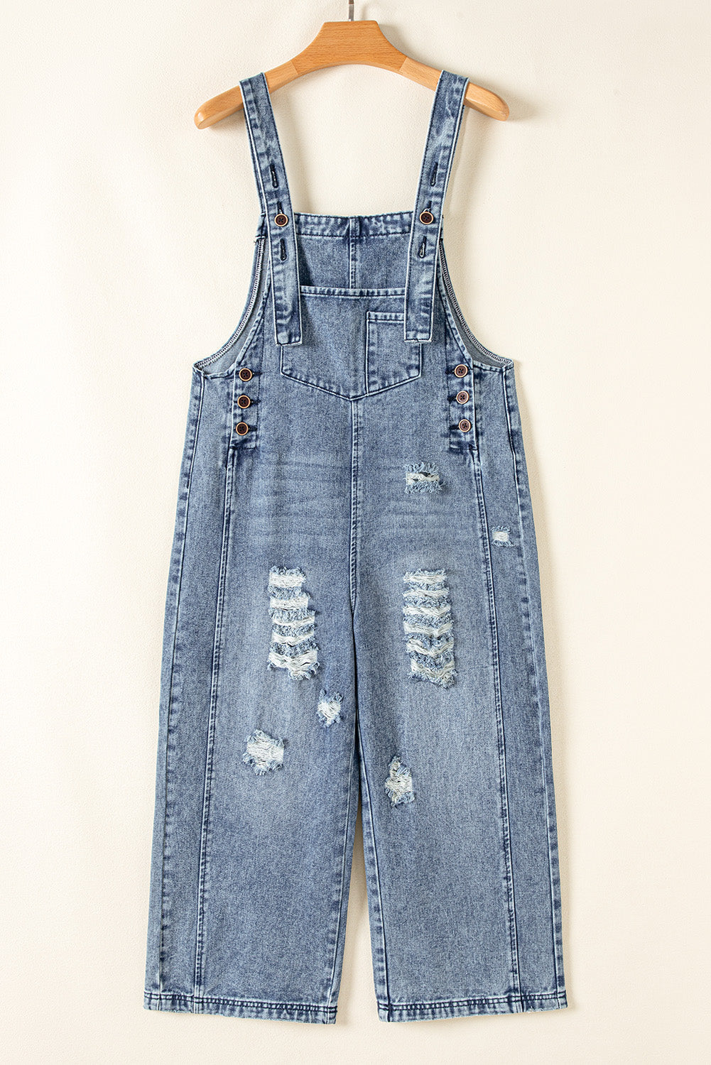 Baylor Distressed Bib Pocket Wide Leg Denim Overall - Threaded Pear