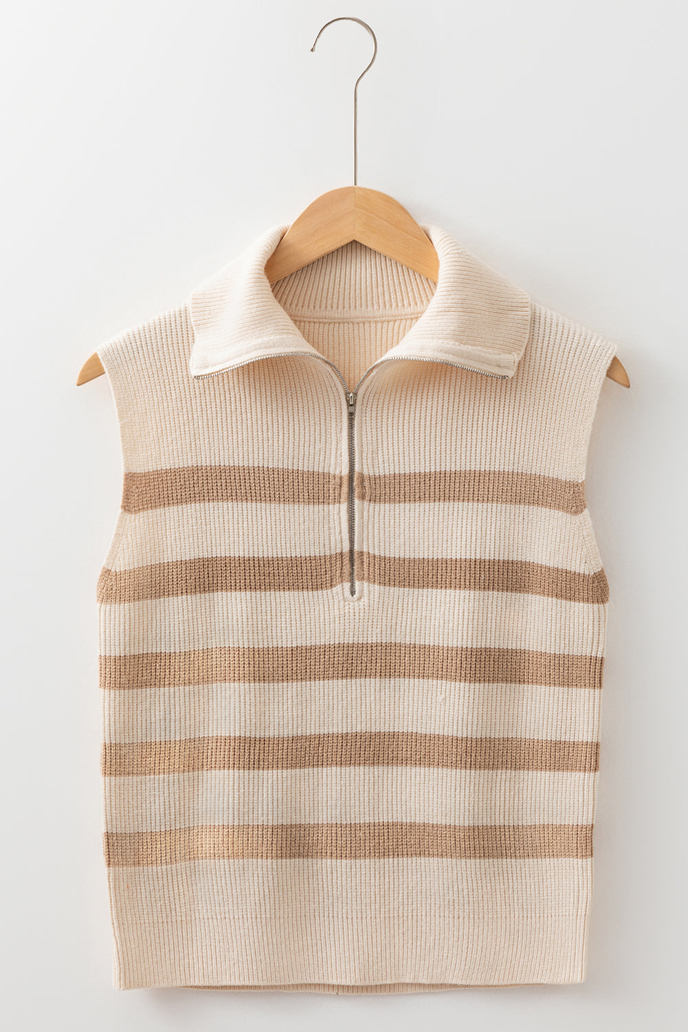 Everly Stripe Ribbed Half Zip Collared Sweater Vest - Threaded Pear
