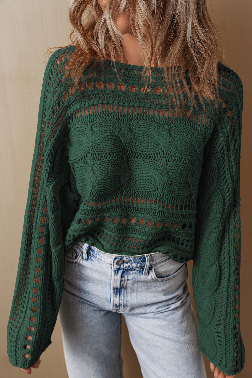 Emma Cable Knit Cropped Sweater - Threaded Pear