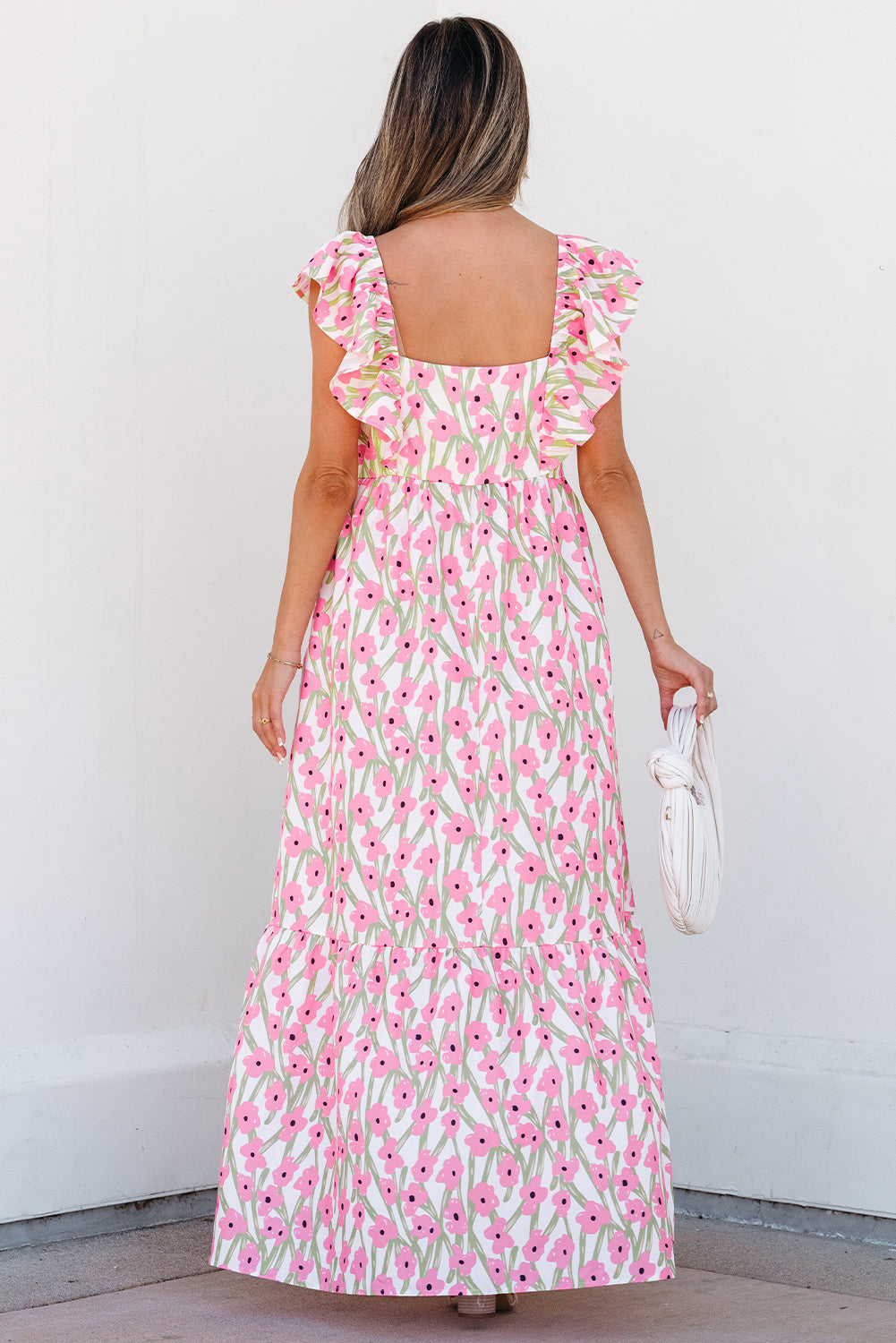 Angelica Floral Ruffled Strap Maxi Dress - Threaded Pear