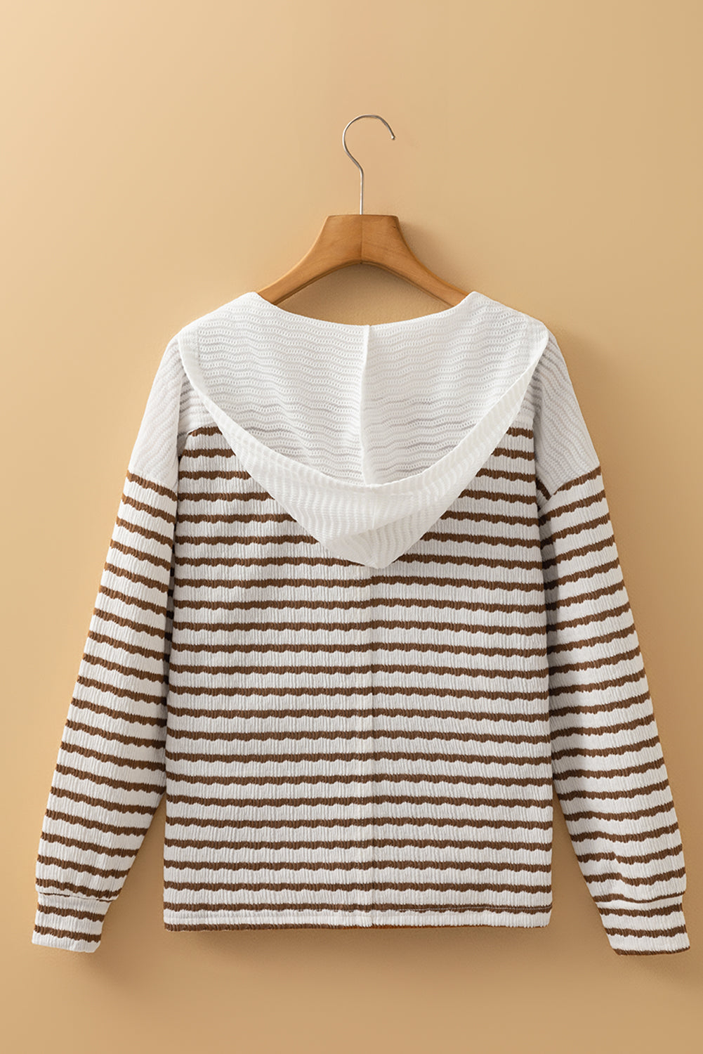 Ayla Stripe Textured Hooded Long Sleeve Top - Threaded Pear