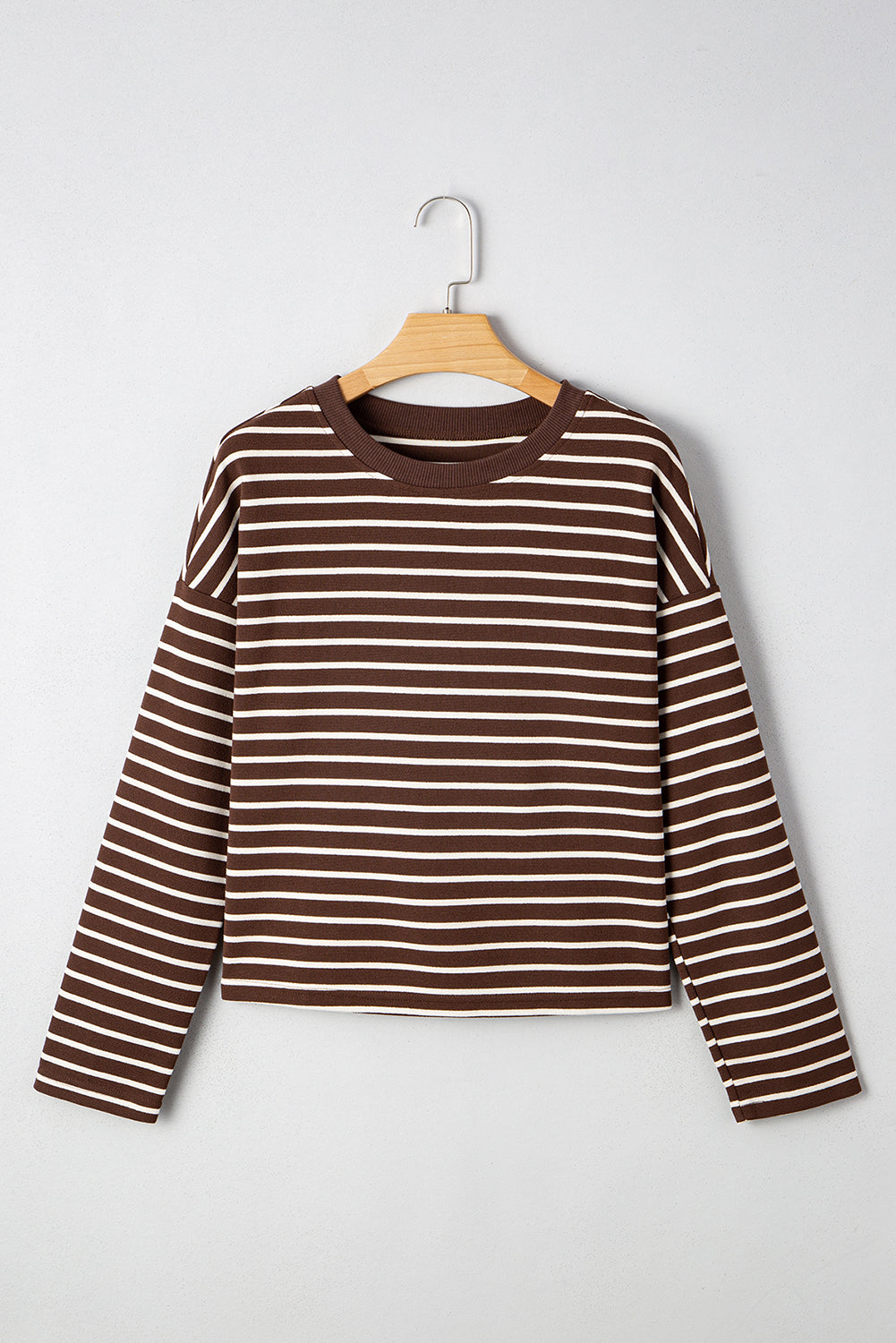 Ember Stripe Ribbed Cropped Crew Neck Top - Threaded Pear