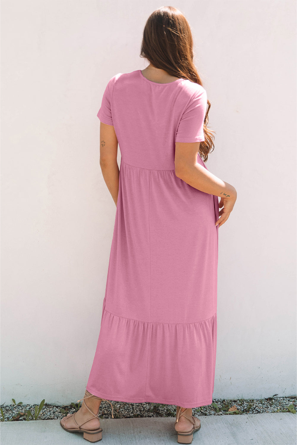Nala T-shirt High Waist Pocketed Long Dress - Threaded Pear