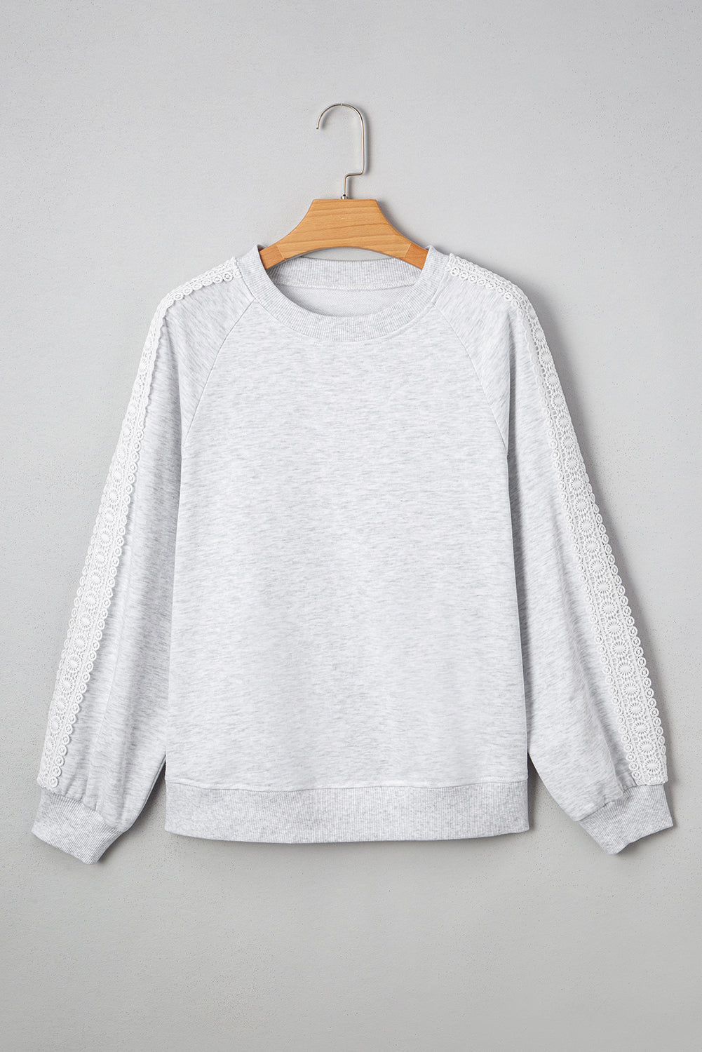 Peyton Lace Patchwork Raglan Sleeve Crew Neck Sweatshirt - Threaded Pear