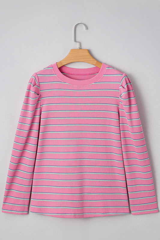 Giana Stripe Textured Knit Long Sleeve Top
